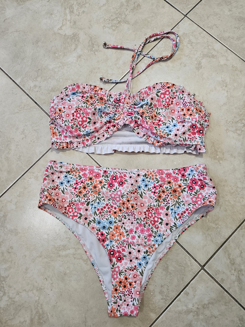 Floral Pink High-Waist Bikini Set #floral #summer